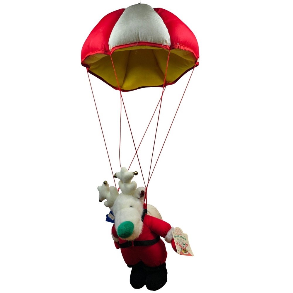 Vintage Applause Christmas Reindeer Santabell Parachute Plush Stuffed‎ with Tags